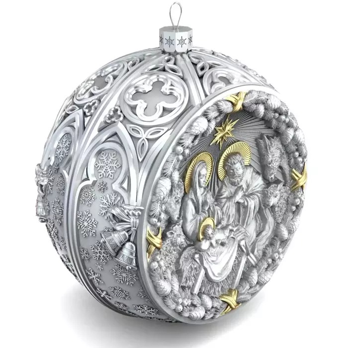 Set of 2 silver Christmas balls "Christmas and Savior"